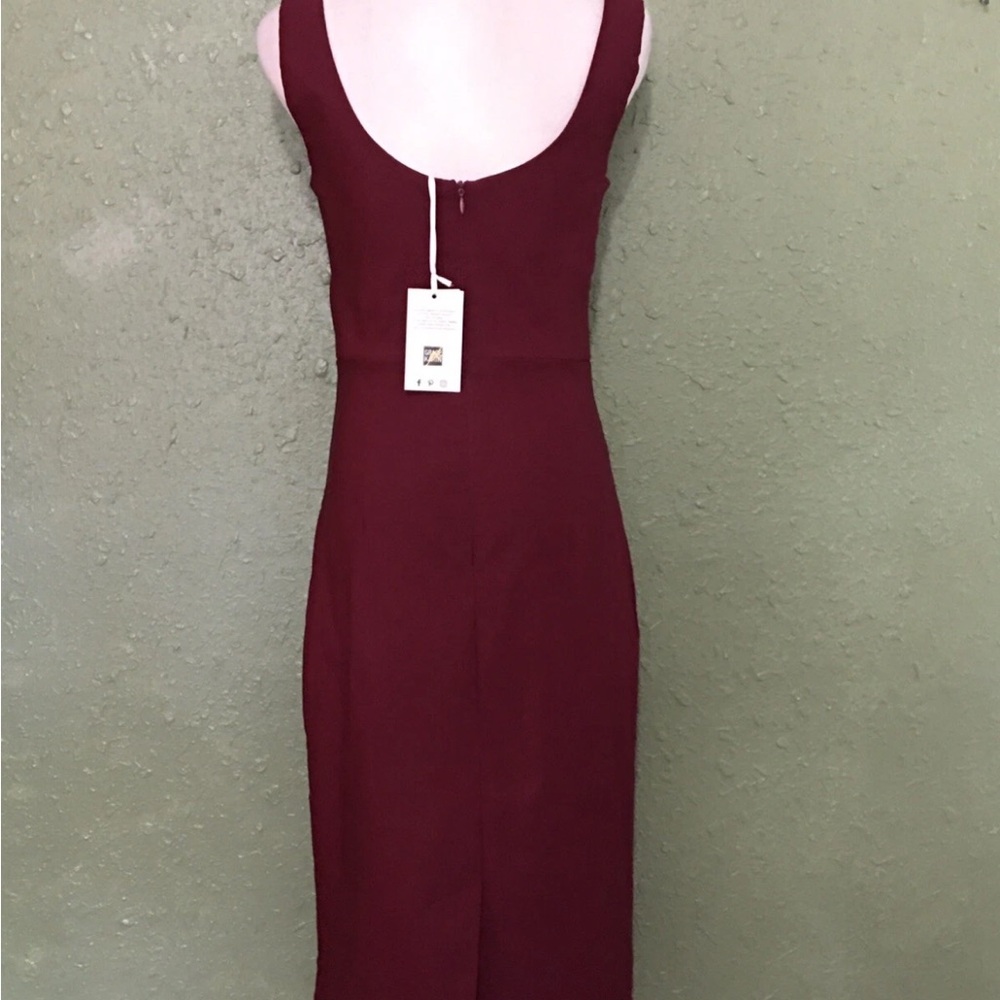 NWT-Grace Karin Deep Red Wine Deep V Pencil Dress - Picture 8 of 9